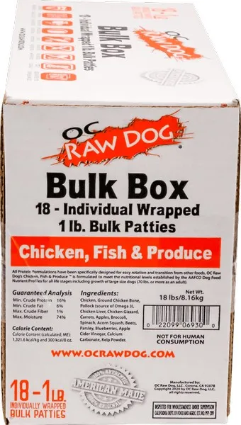 18 Lb OC Raw Bulk Chicken/Fish & Produce Patties Box - Health/First Aid